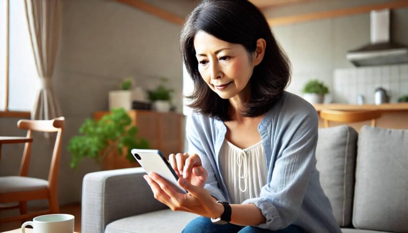 アプリをつかっている60歳の女性