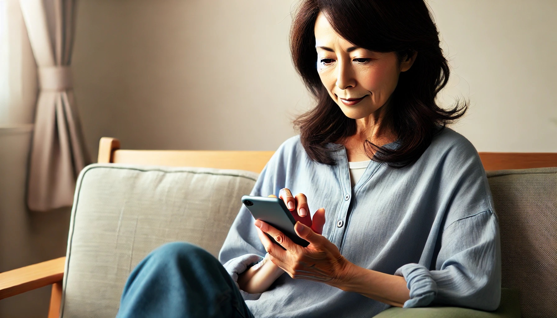 スマホを使う60歳の女性