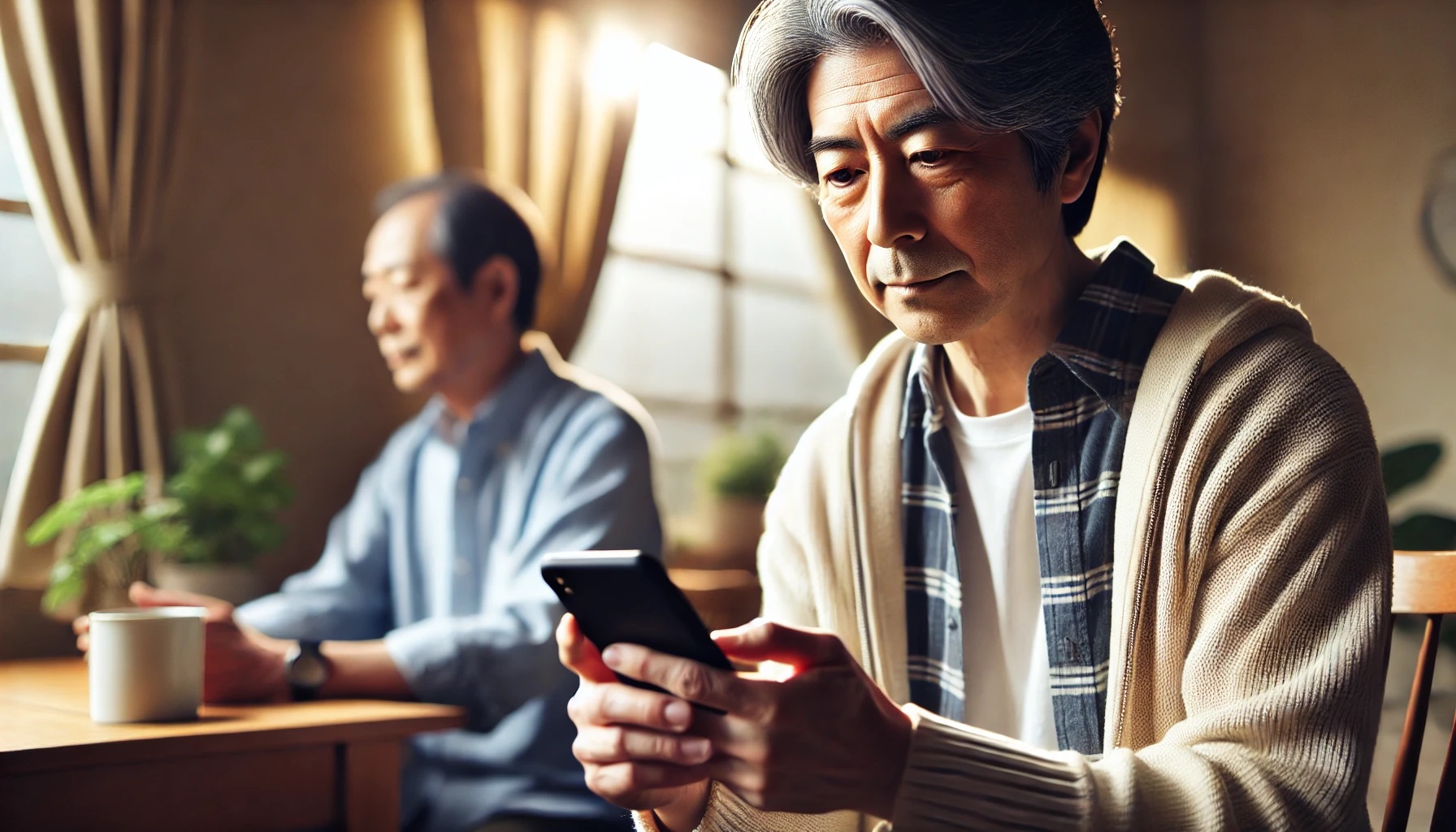 スマホを使う60歳の男性