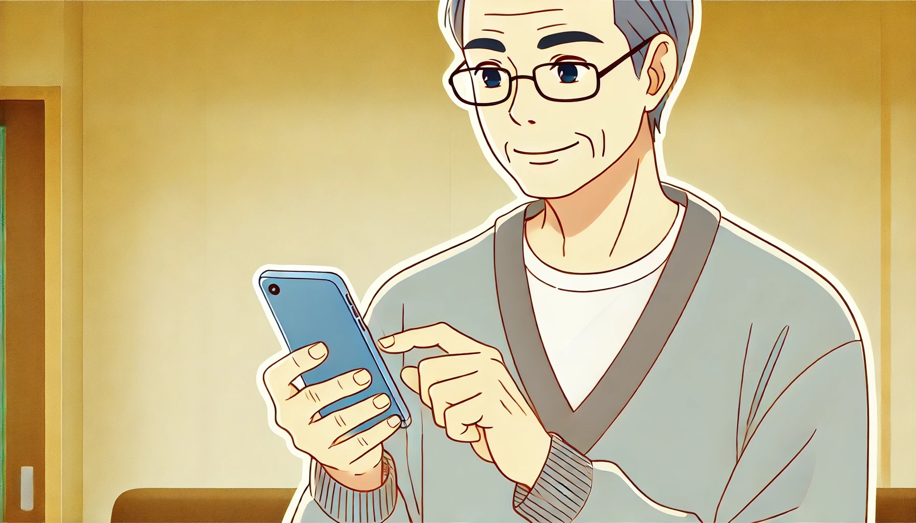 スマホをいじる60代男性