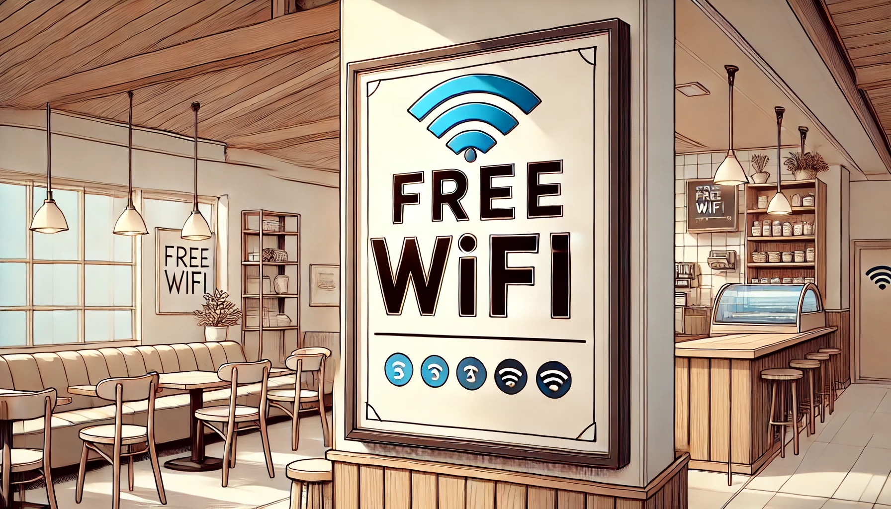 カフェの「Free WiFi」ボード